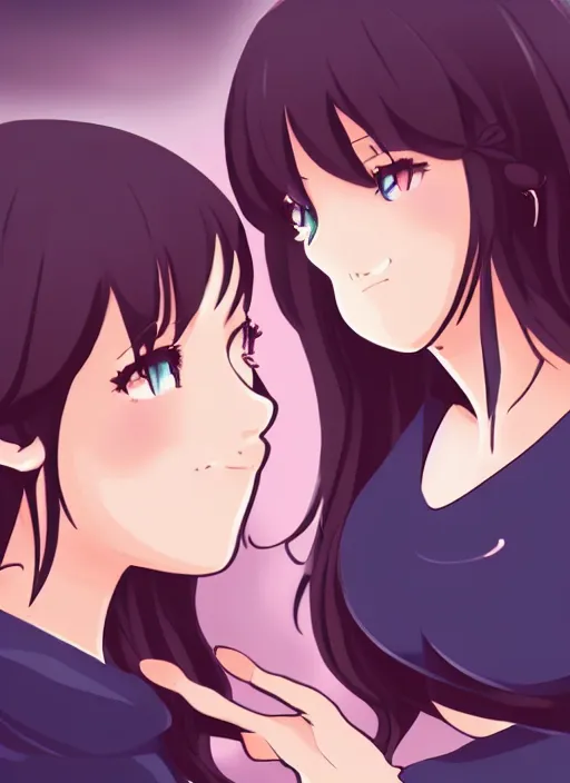 Image similar to two beautiful mothers taunting each other, casual clothes, gorgeous faces, smooth, thick lines, cinematic lighting, detailed anime art