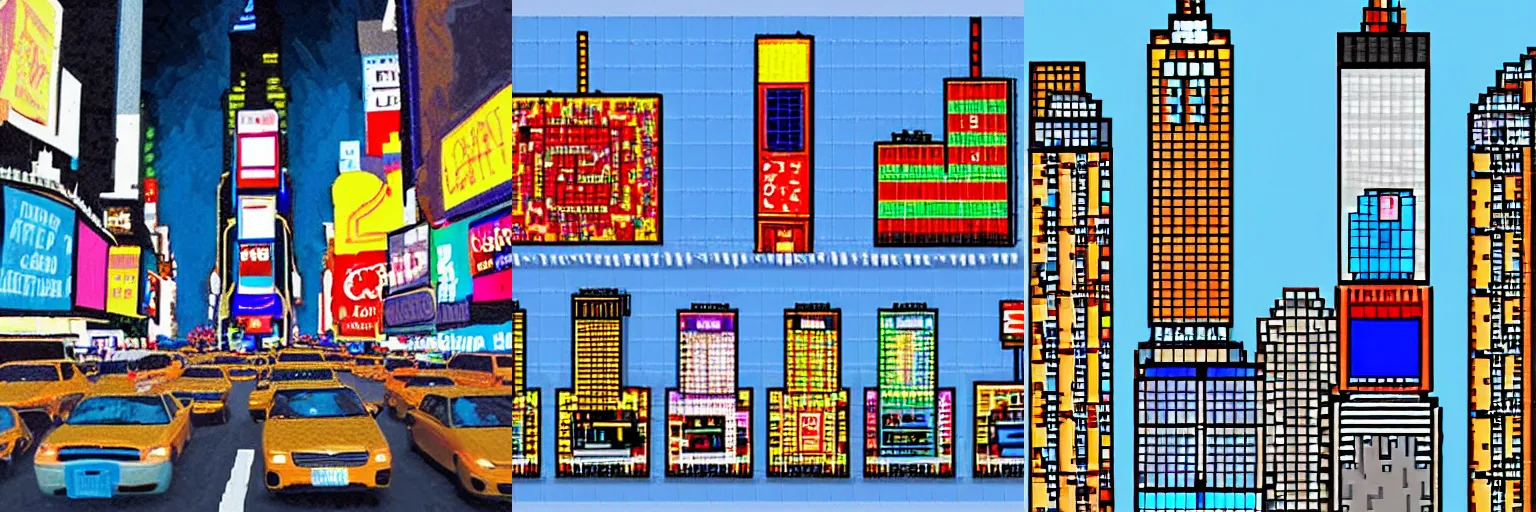 Prompt: Pixel-art of Time Square