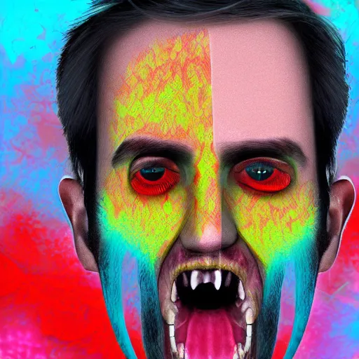 Prompt: man with a tab of lsd on his tounge, digital art by mad dog jones