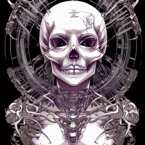 Image similar to anime manga skull portrait young woman skeleton, halo, cerub, religious, intricate, elegant, highly detailed, digital art, ffffound, art by JC Leyendecker and sachin teng