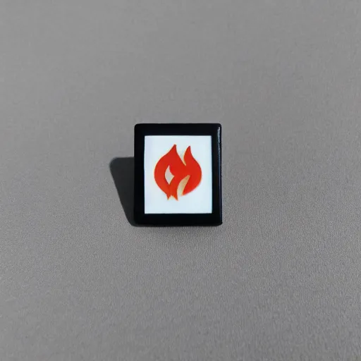 Image similar to a photo of a retro 5 0 s minimalistic clean fire warning enamel pin, studio lighting, behance