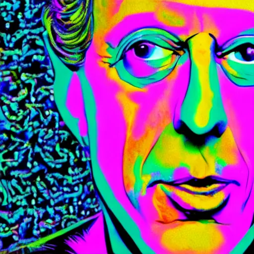 Prompt: psychedelic portrait of Philip Glass