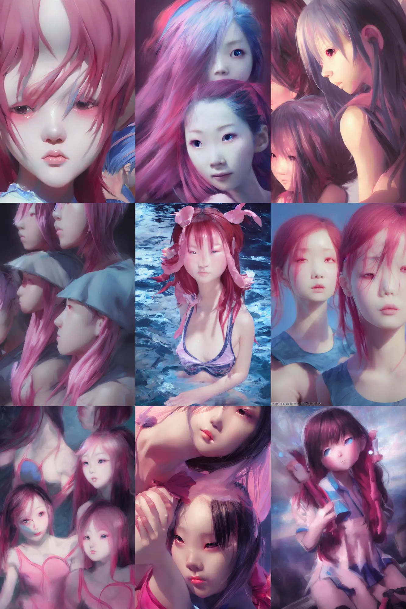 Prompt: 3d dark infrared octane render concept art by D. Jun, by Mo Xiang Tong Xiu, by Igarashi Daisuke, beauty portrait anime schoolgirls drowning under dark pink and blue water. cute face. dramatic deep light, trending on artstation, oil painting.