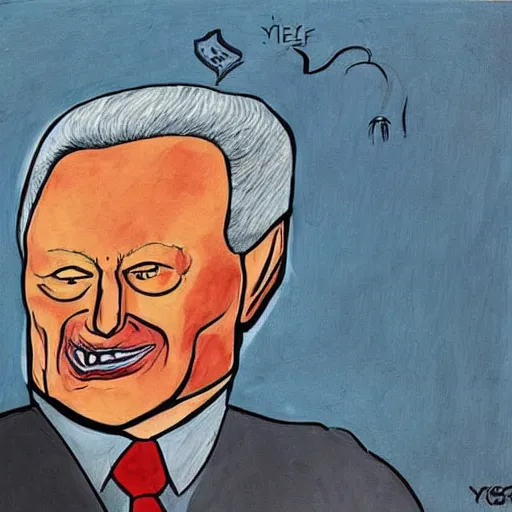 Prompt: yeltsin in the image of the devil, art in color, scary art