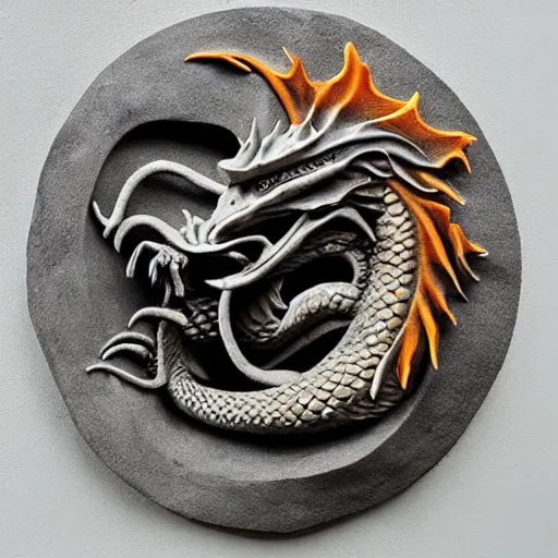 Image similar to “fire breathing dragon, relief sculpture stone”