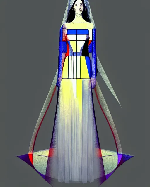 Prompt: digital art, centered full body of elven bride , by piet mondrian, de Stijl art mouvement, Abstract art, trending on artstation,