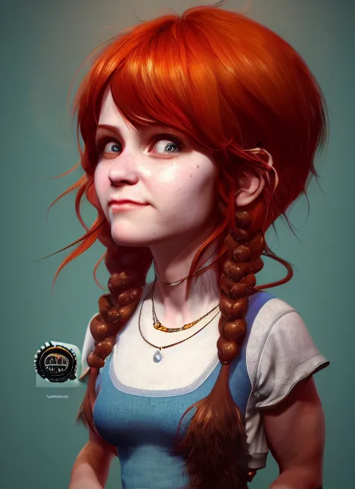 Image similar to portrait wendy's mascot wendy thomas, hyper detailed, digital art, trending in artstation, cinematic lighting, studio quality, smooth render, unreal engine 5 rendered, octane rendered, art style by klimt and nixeu and ian sprigger and wlop and krenz cushart.