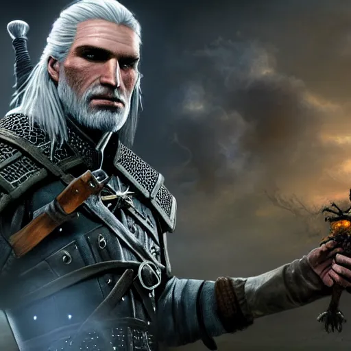 Image similar to Geralt from The Witcher fighting a colossal tarantula 4k oil painting