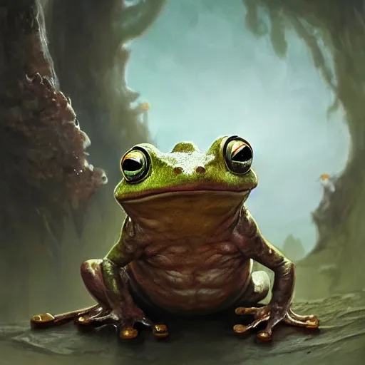 Prompt: a frog wizard, Justin Gerard and Greg Rutkowski, realistic painting, Digital art, very detailed, High definition, trending on Artstation