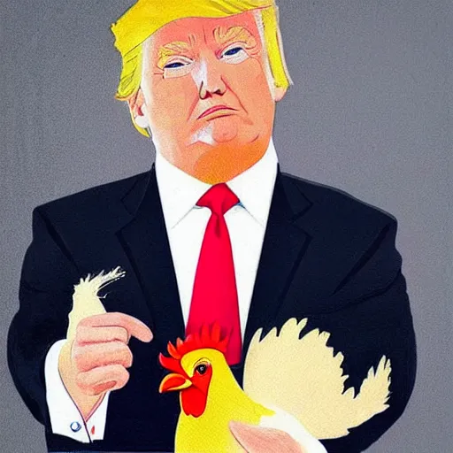 Image similar to donald trump holding a chicken, portrait,