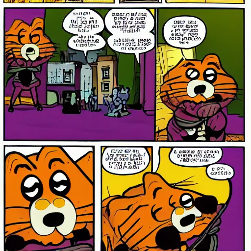 Prompt: garfield comic john dark