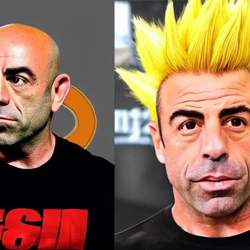 Image similar to joe rogan with super saiyan hair