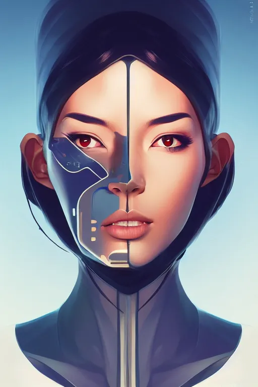 Image similar to single cyborg, smooth face, centered median photoshop filter cutout vector behance hd by artgerm, jesper ejsing, by rhads, makoto shinkai and lois van baarle, ilya kuvshinov, rossdraws, illustration, art by ilya kuvshinov and gustav klimt