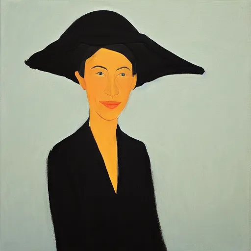 Image similar to woman with hat, by Alex Katz, colorful, friendly, oil on canvas