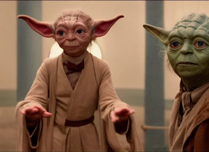 Prompt: a film still of cosplay of yoda in the grand budapest hotel ( 2 0 1 4 )