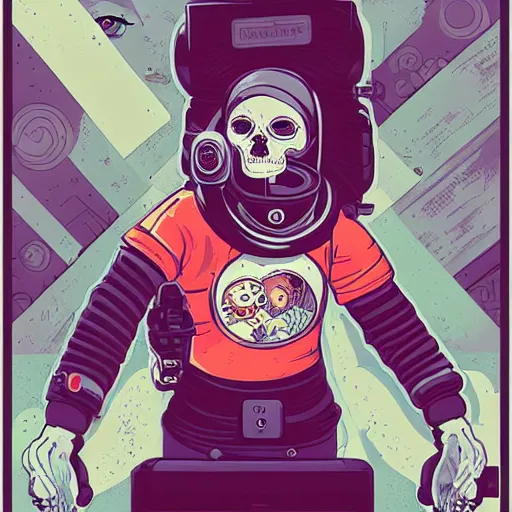 Image similar to portrait skull girl astronaut by petros afshar, tom whalen, mucha, laurie greasley, pokemon by greg rutkowski
