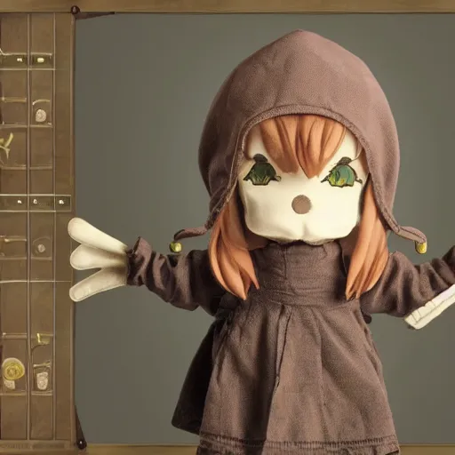 Image similar to cute fumo plush of an elven apothecary who is an expert at brewing poisons, potionmaster, vray caustics