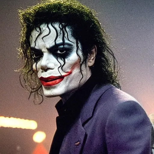 Prompt: awe inspiring Michael Jackson playing The Joker 8k hdr movie still dynamic lighting