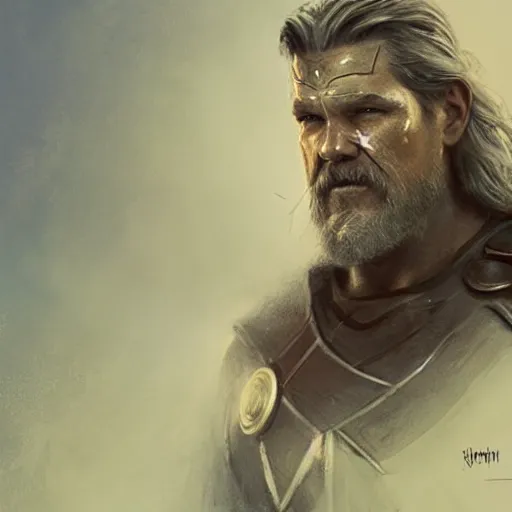 Image similar to A portrait of Josh Brolin as Odin, Thor art, art by greg rutkowski, matte painting, trending on artstation