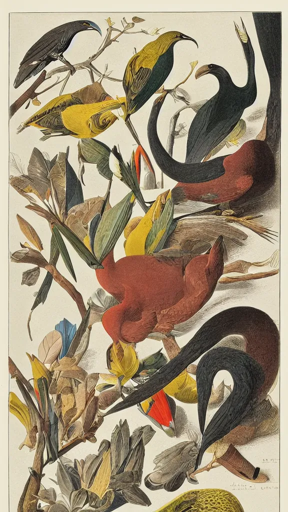 Image similar to a collection of abstract objects, illustration by john james audubon circa 1 8 3 8