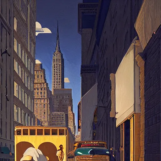 Prompt: detailed painting of vintage newyork, old cmputers on the sidewalk, celestial ephemeral ornaments and greek architecture, artstation, joshua middleton, caravaggio, norm rockwell, cinematic