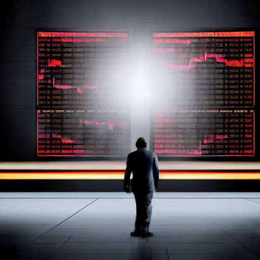 Image similar to black monday stock market crash, cinematic lighting, epic composition, colorized