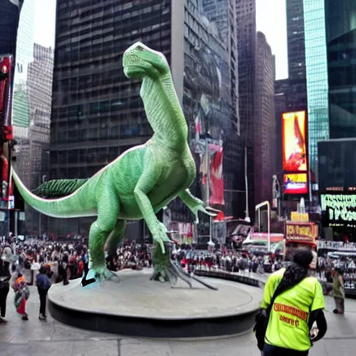 Image similar to a statue of dinosaur placed at time square