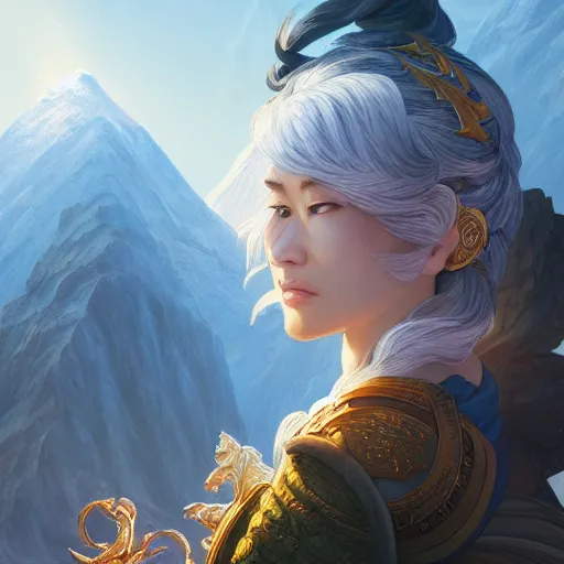 Image similar to a mountain range by akihito tsukushi, backlight, rim lighting, deep focus, d & d, fantasy, intricate, elegant, highly detailed, digital painting, artstation, concept art, matte, centered, sharp focus, illustration, hearthstone, art by artgerm, greg rutkowski and alphonse mucha