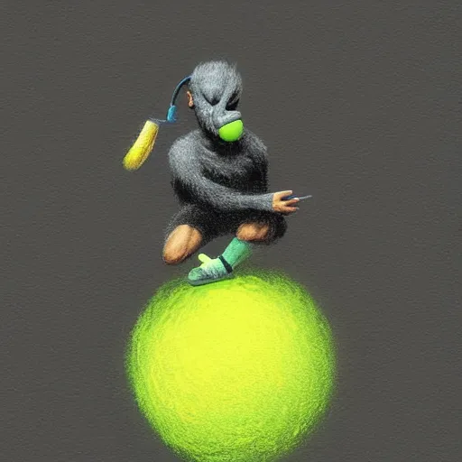 Image similar to a tennis ball monster, tennis ball, dark, chalky, monk, digital art, fantasy, magic, trending on artstation, ultra detailed, professional illustration by Basil Gogos