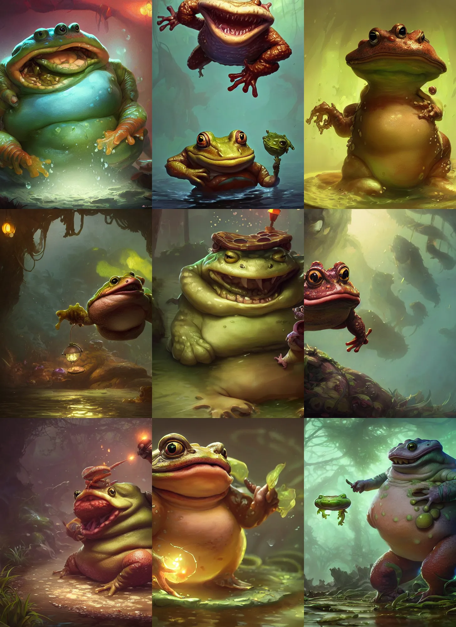 Prompt: toad cute amphibian detective, Tahm Kench league of legends character, unreal engine, octane render, dramatic lighting, pond, digital art, by Stanley Artgerm Lau, greg rutkowski, thomas kindkade, alphonse mucha, loish, norman Rockwell