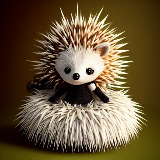 Prompt: cute fumo plush of a hedgehog girl with prickly spines, character design contest winner, silhouette, artstation, vray, anime girl, black and white and read, heart