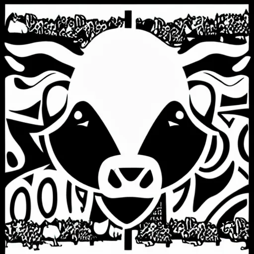 Prompt: belzebub, cow, pig, sheep, chicken, white on black vector ink drawing