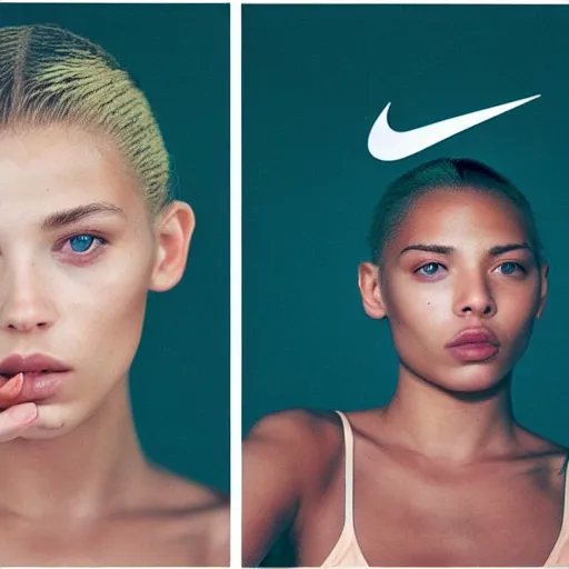 Prompt: realistic! photoshoot for a new nike lookbook, color film photography, portrait of a beautiful blonde!! woman, photo in style of tyler mitchell, 35mm