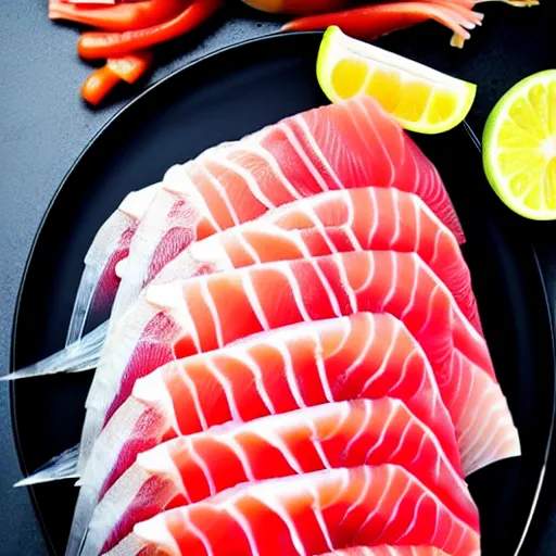 Prompt: gigantic huge massive plate pile of gourmet top quality sashimi photography professional photograph