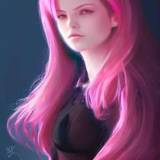 Image similar to teen girl, full body, pink hair, gorgeous, amazing, darkness aura brooding from her body, elegant, intricate, highly detailed, digital painting, artstation, concept art, sharp focus, illustration, art by Ross tran