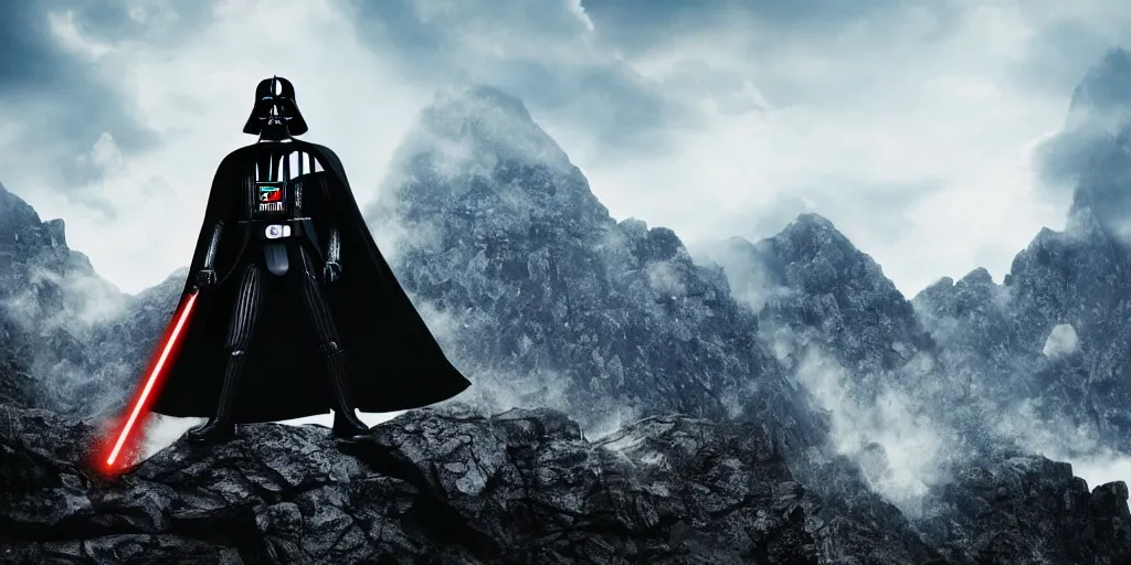 Prompt: Darth Vader playing electric guitar on top of mountain, epic landscape, guitar guitar guitar guitar guitar