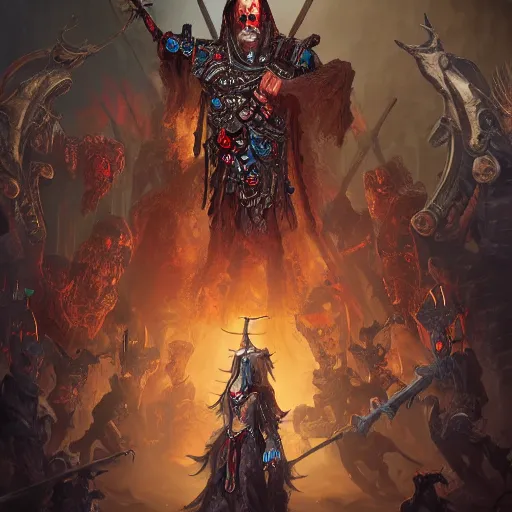 Image similar to Necromancer leading an army of the dead, maximalist, high detail, 8k, ornate, dark fantasy, realistic, masterpiece, Trending on art station, complex, WLOP