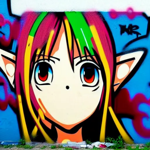 Image similar to graffiti on a wall, anime ,