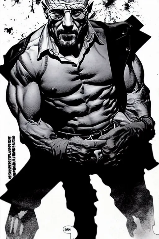 Image similar to character art by mike deodato, walter white, absolute chad