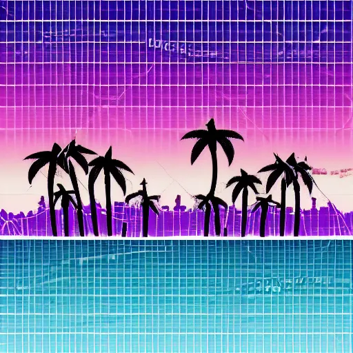 Prompt: retro vaporwave sunset skyline grid palm trees purple and pink bing chilling