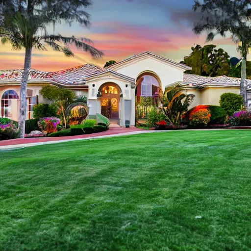 Image similar to the house that my mother in law lives in, nice but gaudy in california, real estate promo image, photorealistic