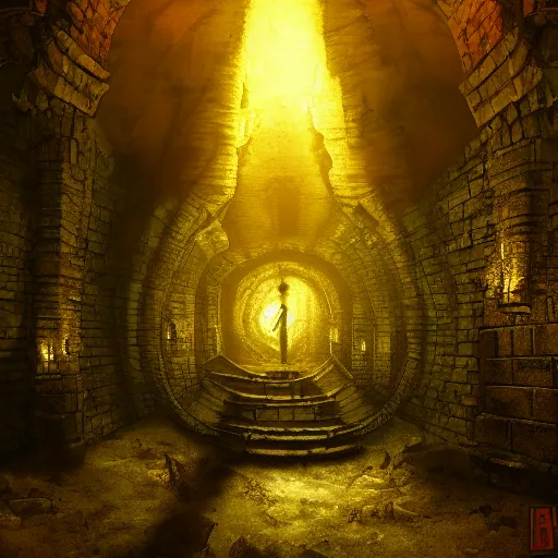 Image similar to demonic underground dungeon, atmospheric lighting, high quality, sharp focus, intricate, digital art, artstation, 4k