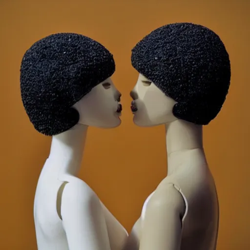 Image similar to two female mannequins kissing and holding hands