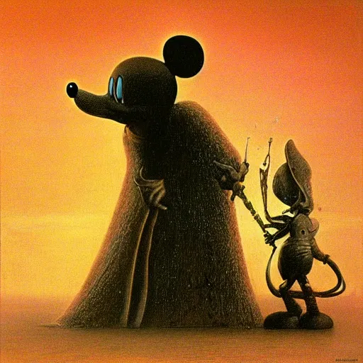 Image similar to Mickey mouse as a dark souls boss by zdzisław beksiński