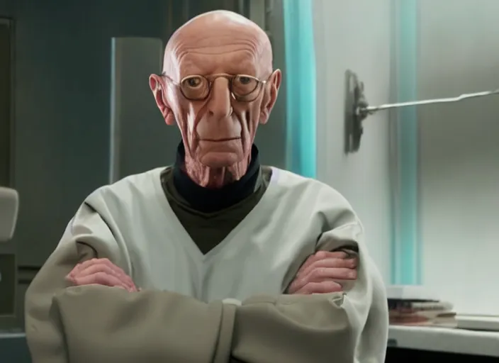 Prompt: film still of real life professor farnsworth in the scifi movie, 4 k