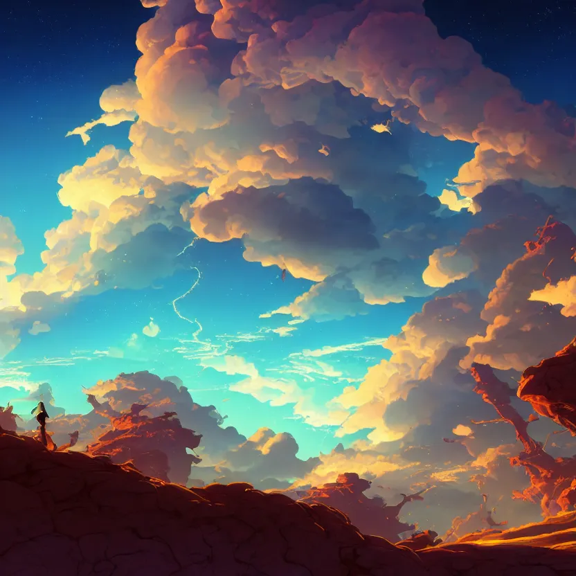 Image similar to treasure planet, clouds, trees, beautiful lighting, vivid colors, intricate, elegant, smooth, sharp focus, highly detailed digital painting, concept art, cinematic, unreal engine, 4 k wallpaper, art by syd mead, terada katsuya, atey ghailan, svetlin velinov, cgsociety, artstation trending