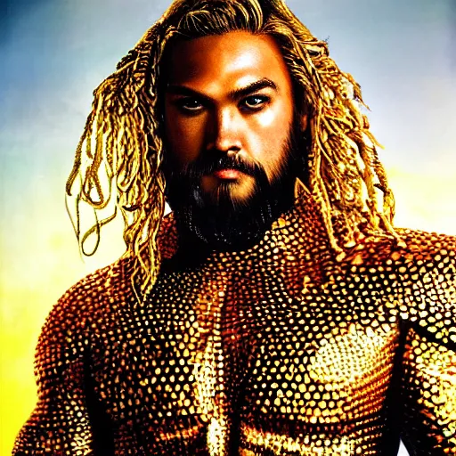 Image similar to intricate five star portrait of aquaman dressed up at the burning man festival, oil on canvas, hdr, high detail, photo realistic, hyperrealism, matte finish, high contrast, 3 d depth, centered, masterpiece, tasteful colors, enhanced light effect, enhanced eye detail, artstationhd