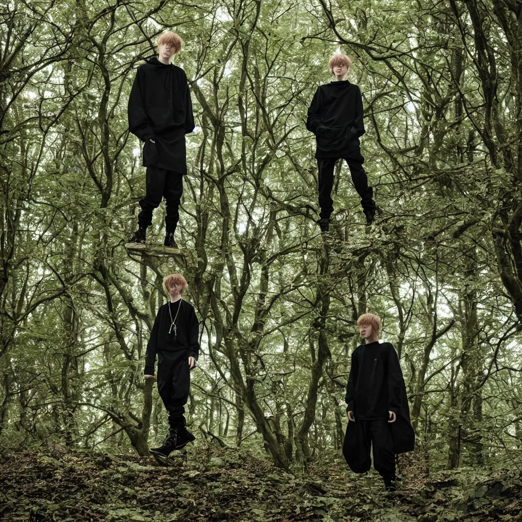 Image similar to cinematic still of bladee in dark forest, XF IQ4, f/1.4, ISO 200, 1/160s, 8K, RAW, dramatic lighting, symmetrical balance, in-frame