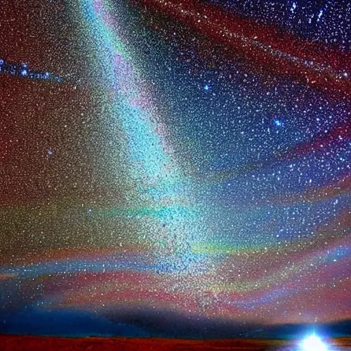 Image similar to stars dying in the universe!! rainbow trail, meteorites, explosion, galaxies