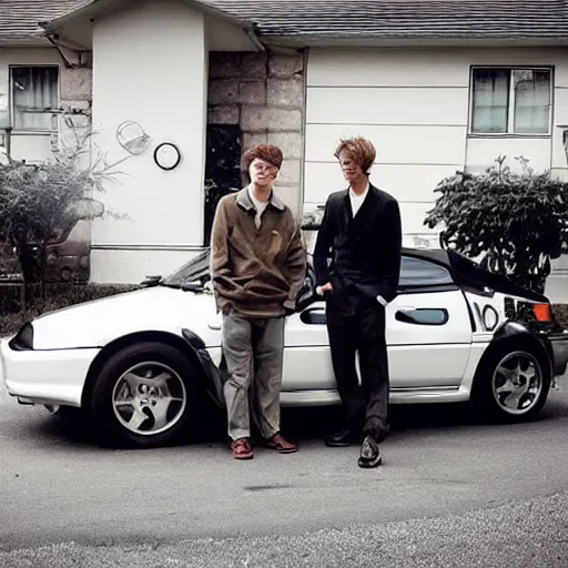 Prompt: “ 2 friends from boarding school meeting up for the first time in years. One of them owns a MR2. Its been rough for them both. They survived the pandemic but their minds weren’t the same”